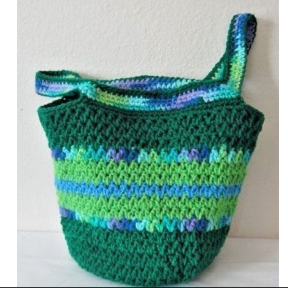 Crochet Purse Green Multi Color Stripes Lined NWOT